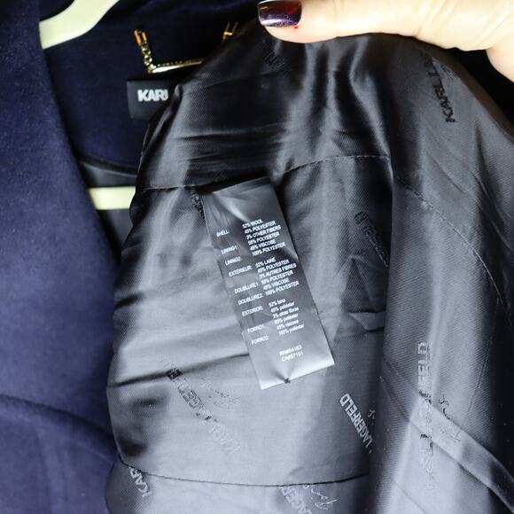 Karl Lagerfeld Paris Wool Blend Long Coat Navy Blue Size Small - Picture 5 of 5